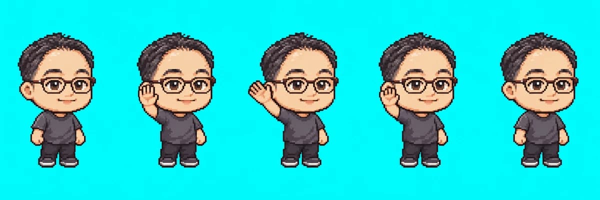 하늘색 배경에 손 흔들기 동작 5장이 한 줄로 그려진 그림